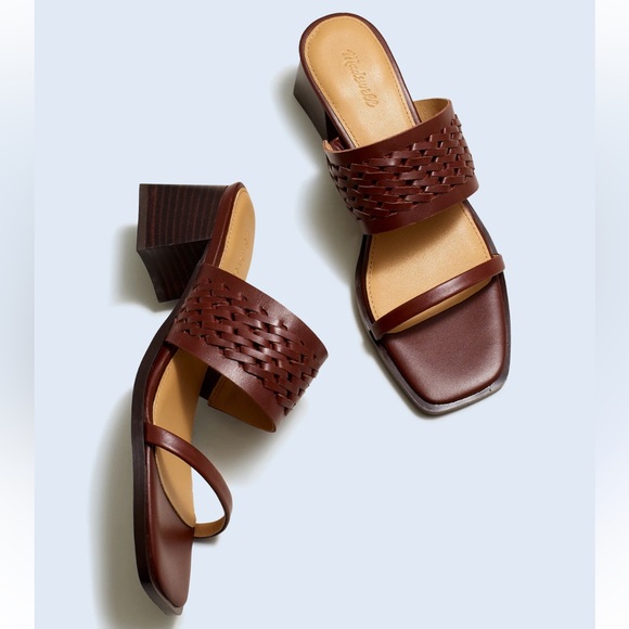 Madewell The Kaitlin Sandal Apple Butter Size 8 Leather Square Toe Block Heel - Picture 1 of 5